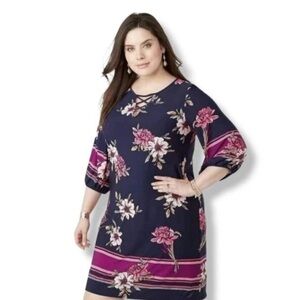 Sandra Darren Navy and Pink Criss-Cross Dress